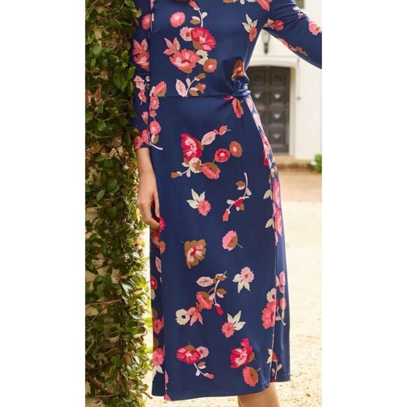 Talbots Jersey Midi Dress Floral Blue 3/4 Sleeve Size 6 - Picture 2 of 8